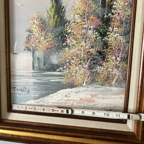 Vtg Oceanside Villa Pastel Floral Oil Painting On Canvas Signed Wood Frame - Picture 6 of 8